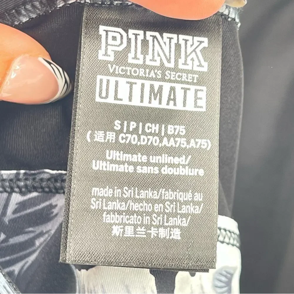 PINK Victoria’s Secret Ultimate Unlined Tropical Logo Racerback Sports Bra Small